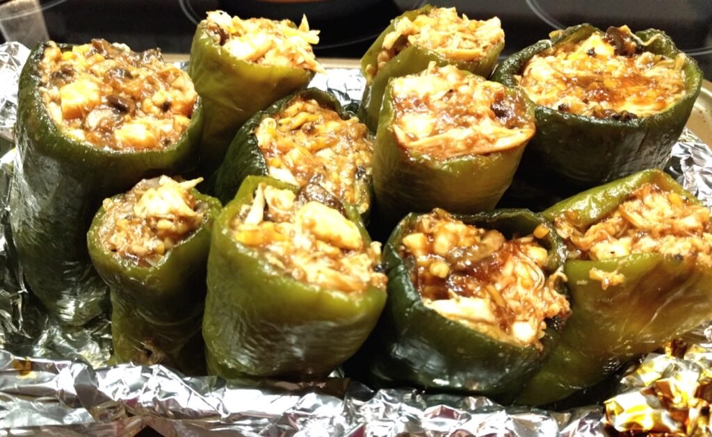 Oven Baked Pulled BBQ Chicken and Cheese Poblano Pepper Recipe finished 1