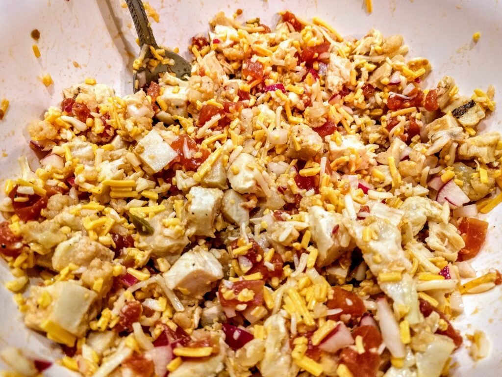 shredded chicken cheese diced tomatoes