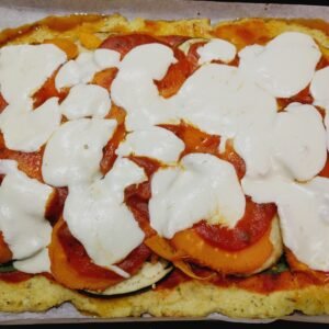 Cauliflower Flatbread Pizza with Eggplant, Sweet Potato, Mozzarella and Spinach Recipe